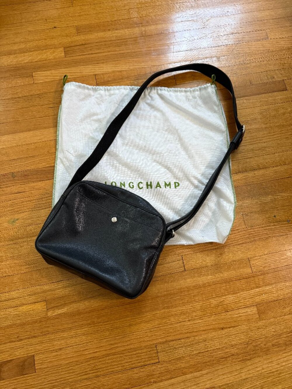 Longchamp Black Leather Crossbody Camera Bag